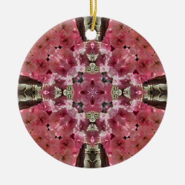 Pink Blossoms Kaleidoscope Floral Ornament (Front)