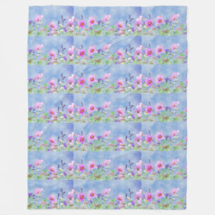 pink blossoms meadow fields garden petals vines fleece blanket