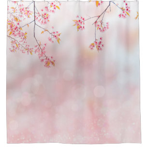 Pink Blossoms on Misty Branch Shower Curtain