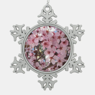 Pink Blossoms on Ornamental Flowering Tree Snowflake Pewter Christmas Ornament