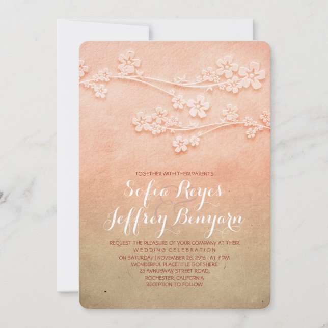 Pink blossoms wedding invites (Front)