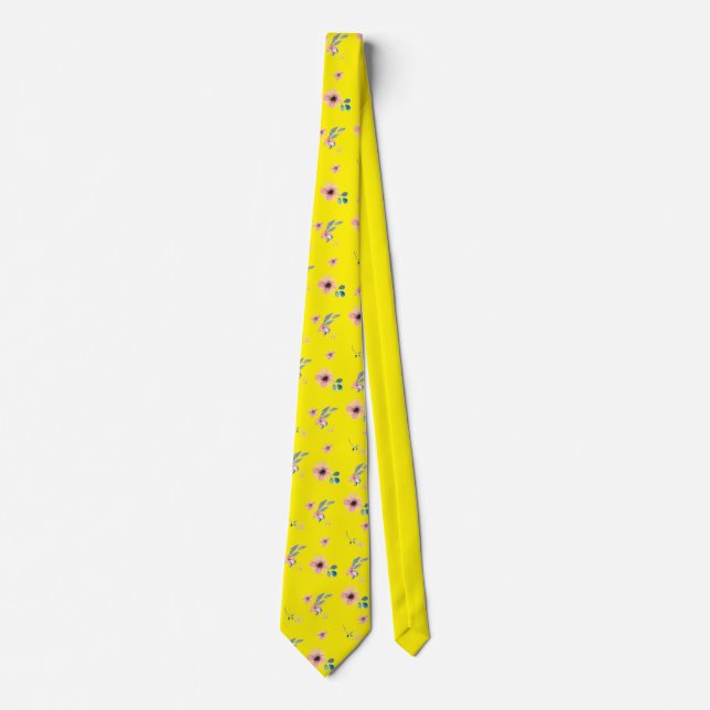 Pink blossoms Yellow  Tie (Front)