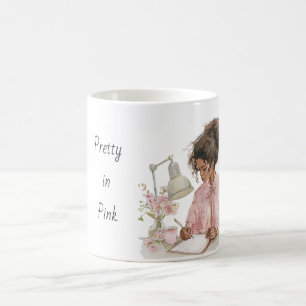 Pink Blouse Desk Black Woman Coffee Mug