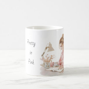 Pink Blouse Desk Blonde Woman Coffee Mug