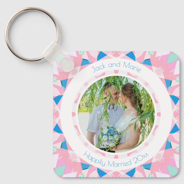 Pink Blue 5th Wedding Anniversary Keepsake Gift Key Ring (Front)