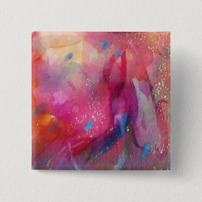 PINK BLUE ABSTRACT 15 CM SQUARE BADGE (Front)