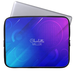 Pink-Blue Abstract Pattern with Custom Name Laptop Sleeve