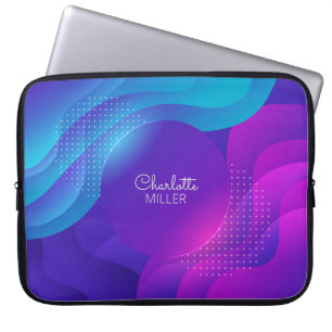 Pink-Blue Abstract Waves with Custom Name Laptop Sleeve