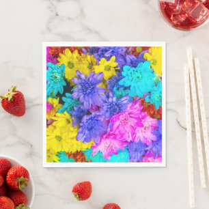 Pink, Blue, Acqua, Yellow beautiful Flowers Napkin