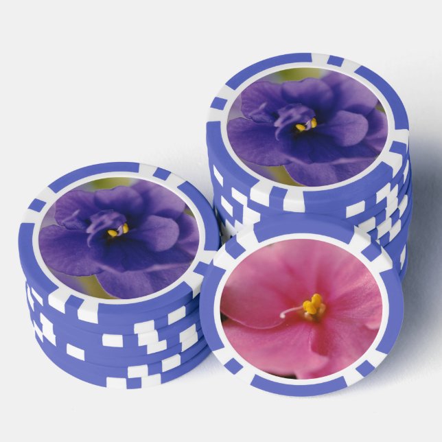 Pink & Blue African Violets Flowers  Poker Chips (Stack)