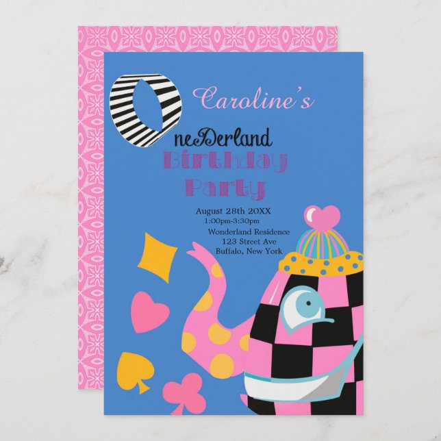Pink Blue Alice In Wonderland 1st. Birthday Party (Front/Back)