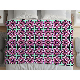 Pink, blue and black geometric pattern fleece blanket