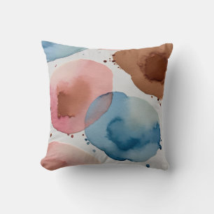 Pink, blue and Bronze watercolor abstract Cushion