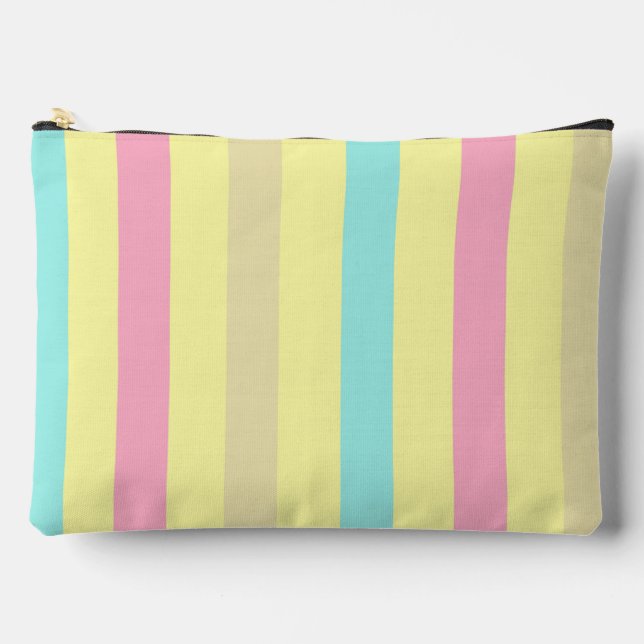 Pink, blue and brown stripes on yellow accessory pouch (Front)