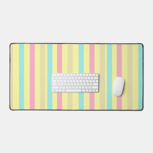 Pink, blue and brown stripes on yellow desk mat