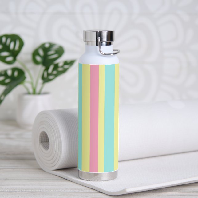 Pink, blue and brown stripes on yellow water bottle (Yoga)