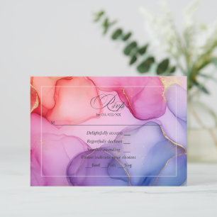 Pink, Blue and Gold Alcohol Ink RSVP Card