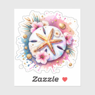 Pink, Blue and Gold Coastal Sand Dollar Beachy