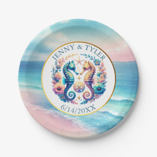 Pink, Blue and Gold Coastal Sand Dollar Beachy Paper Plate