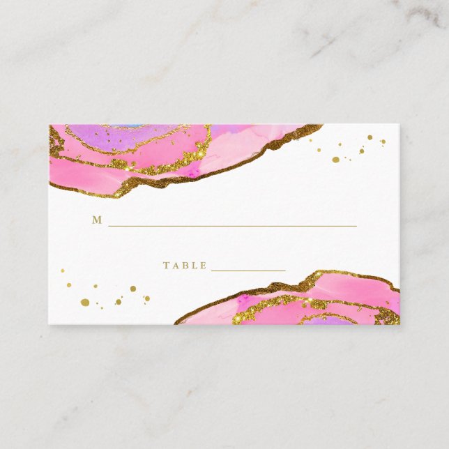 Pink Blue and Gold Geode | Wedding Escort Card (Front)