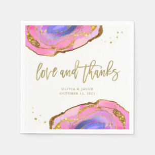 Pink Blue and Gold Geode Wedding Love and Thanks Napkin