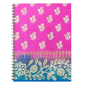 Pink Blue and Gold Sari Art Notebook