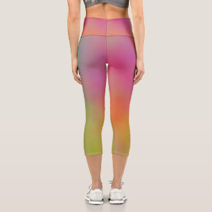 Pink Blue and Green Marble Clouds Capri Leggings