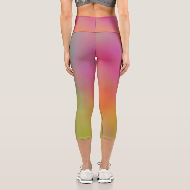 Pink Blue and Green Marble Clouds Capri Leggings (Back)
