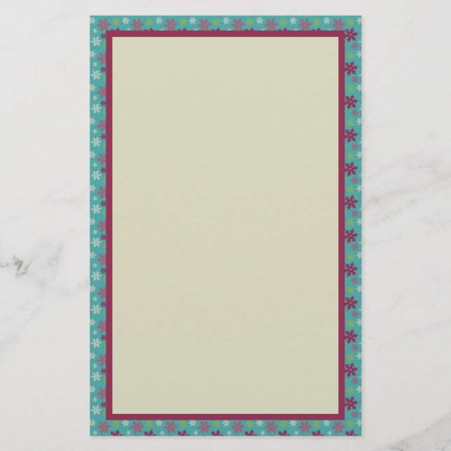 Pink Blue and Green Snowflake Pattern Stationery (Front)