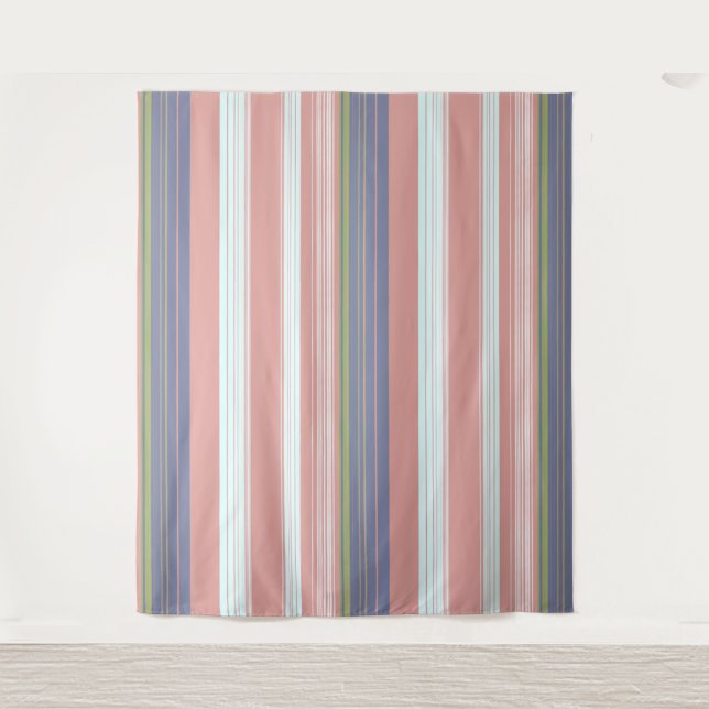 Pink, blue and olive vertical stripes. tapestry (Front)