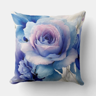 Pink, blue and purple roses cushion