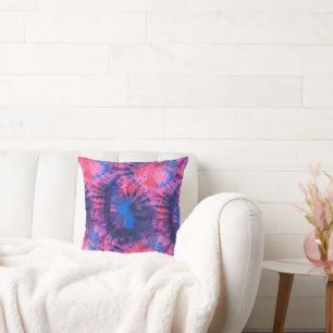Pink Blue and Purple Spiral Tie Dye Cushion