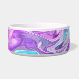 pink blue and purple swirls cat food bowl
