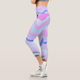 Pink, Blue and Purple Wavy Stripes Capri Leggings