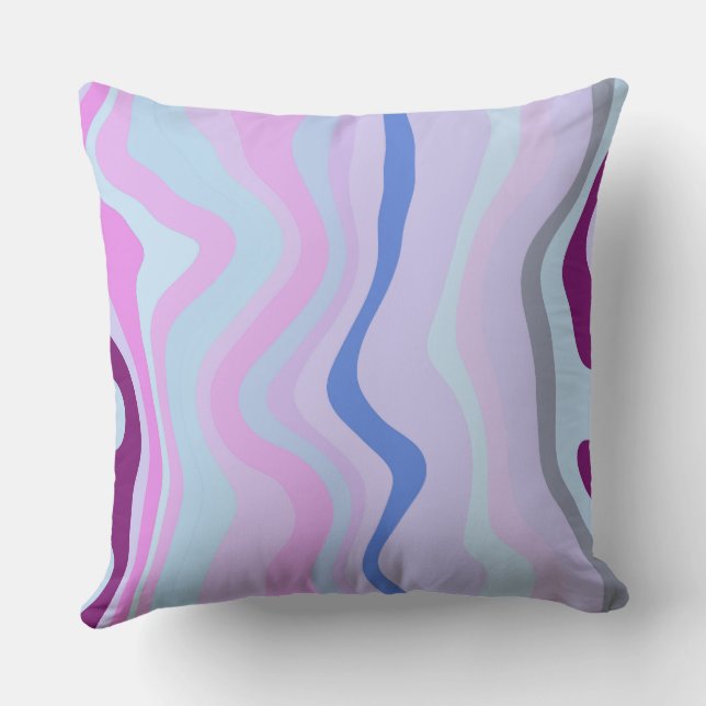 Pink, Blue and Purple Wavy Stripes Cushion (Back)