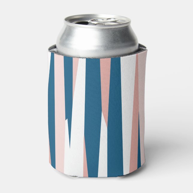 Pink Blue and White Abstract   Can Cooler (Can Front)
