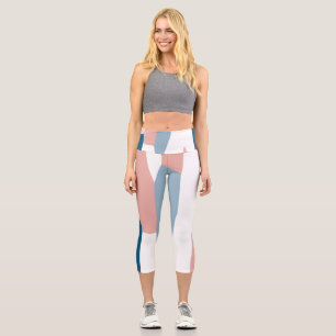 Pink Blue and White Abstract Capri Leggings