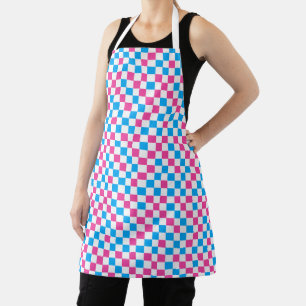 Pink Blue And White Chequered Pattern  Apron