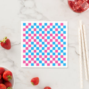 Pink Blue And White Chequered Pattern Napkin
