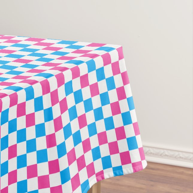 Pink Blue And White Chequered Pattern  Tablecloth (In Situ)
