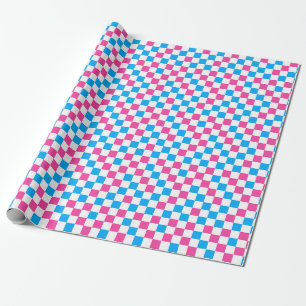 Pink Blue And White Chequered Pattern Wrapping Paper
