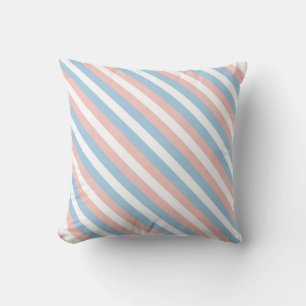 Pink, Blue and White Diagonal Stripe Cushion