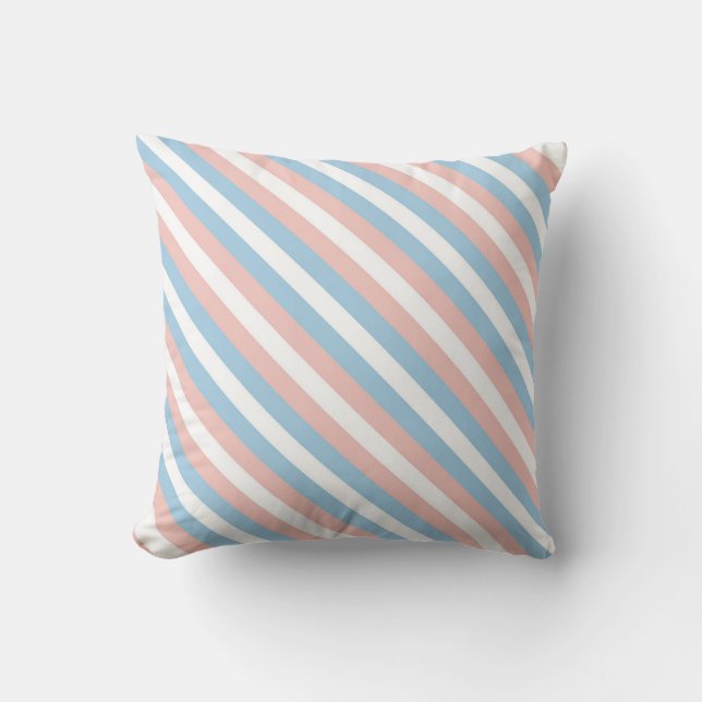 Pink, Blue and White Diagonal Stripe Cushion (Front)