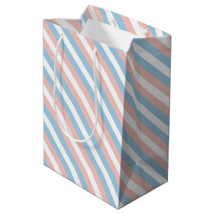 Pink, Blue and White Diagonal Stripe Medium Gift Bag