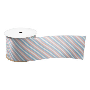 Pink, Blue and White Diagonal Stripe Satin Ribbon