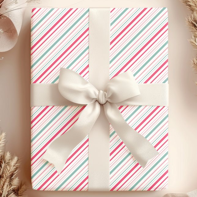 Pink Blue and White Gender Reveal Stripes Wrapping Paper (Creator Uploaded)