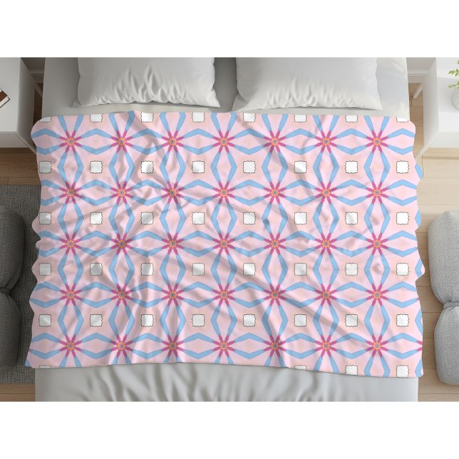 Pink, blue and white geometric patterned  fleece blanket (Creator Uploaded)
