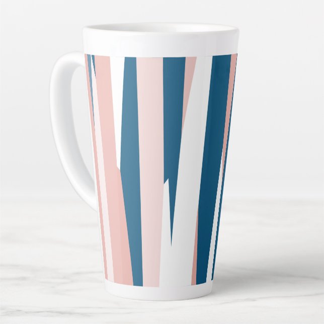 Pink blue and white latte mug (Left Angle)