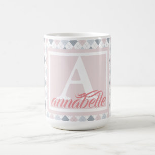 Pink, Blue and White Personalised Coffee Mug