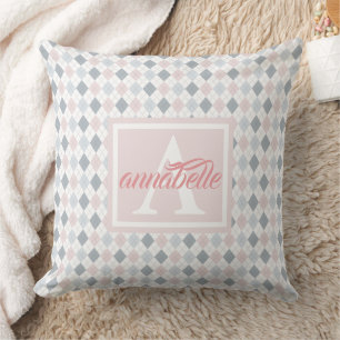 Pink, Blue and White Personalised Cushion